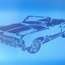 American classic muscle car, stencils & spray paints on canvas,