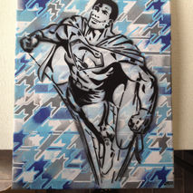 superman v houndtooth painting,stencils,spraypaints,pattern,comi