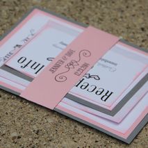 Handmade Wedding Invitation, Gray and Pink, Belly Band, SAMPLE