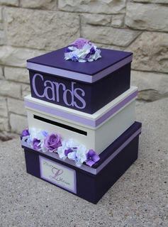 Custom Wedding Card Box 3 Tier Square Purple and Ivory