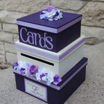 Custom Wedding Card Box, 3 Tier, Square, Purple and Ivory