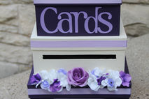 Custom Wedding Card Box, 3 Tier, Square, Purple and Ivory