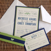 Handmade Wedding Invitation, Blue and Green, Belly Band, SAMPLE