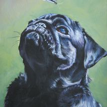 black Pug art portrait 12X16" CANVAS print of painting