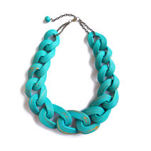 Teal Chain Link Necklace, Oversized Chain Statement Necklace
