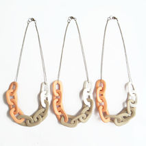 Peach Tan Chain Link Necklace, Pastel Ombre Polymer Necklace