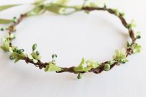 Green Floral Crown, Woodland Circlet, Boho Halo, Green Crown