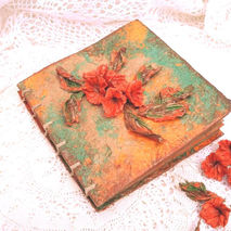 OOAK Orange elegant photo album, wedding guest book, scrapbook b