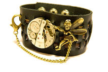 Black and brown real leather steampunk bracelet "Fairy of the ex