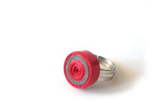 Red Grey Quilling Paper Adjustable Ring, Pastel Quilled Paperwor