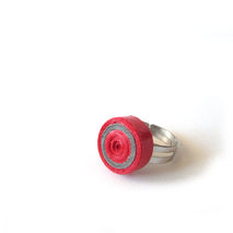 Red Grey Quilling Paper Adjustable Ring, Pastel Quilled Paperwor