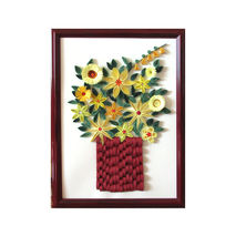 Quilled Yellow Posies in Red Frame, Flowers Quilling Art, Floral