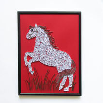 Framed White Horse Collage, Framed White Horse Quilling, Horse Q