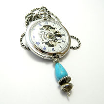 Steampunk Skeleton mechanical clock, roman numerals, necklace, b