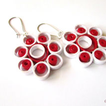 Red and White Quilling Earrings, Quilled Earrings with Red and W