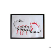 Original Scorpio Zodiac Red Black Ink Drawing, Red Black Art Pai