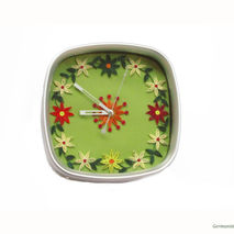 Green Quilling Wall Clock with Flowers, Wall Clock with Quilled