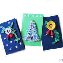 Christmas card Set of 3 Quilled Cards, Christmas Tree c