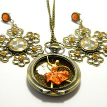 Steampunk necklace and steampunk earrings "Orange Dance", steamp