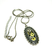 Silver colored steampunk necklace "The locomotion", handmade dec