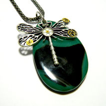 Steampunk necklace "Green lagoon", handmade decoration, silver c