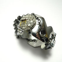 Silver colored steampunk bracelet "Cubes time", handmade decorat