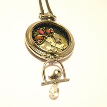 Steampunk necklace "Bird and time in a cell", silver colored, ha