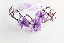 Lilac Kanzashi Bridal Crown, Flower Girl Crown, Boho Halo