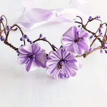 Lilac Kanzashi Bridal Crown, Flower Girl Crown, Boho Halo