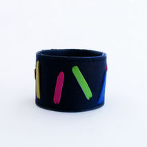 Multicolor leather cuff. Black leather wristband.