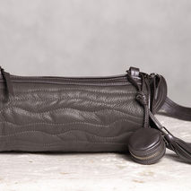 Cylinder leather bag. Gray leather purse.
