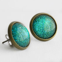 Mermaid Tears Glitter Post Earrings in Antique Bronze