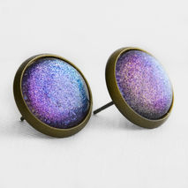 Blue Purple Galaxy Post Earrings in Antique Bronze