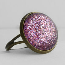 Pink Glitter Adjustable Cocktail Ring in Antique Bronze