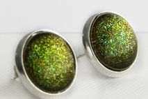 Zombie Green Glitter Post Earrings in Silver