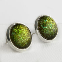 Zombie Green Glitter Post Earrings in Silver