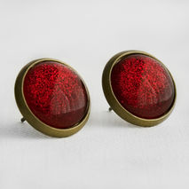 Ruby Slippers Red Glitter Post Earrings in Antique Bronze