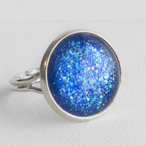 Blue Lagoon Glitter Adjustable Cocktail Ring in Silver