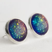 Supernova Rainbow Holographic Post Earrings in Silver