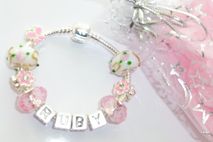 pink name bracelet childs choose size & gift box or pouch