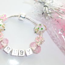 pink name bracelet childs choose size & gift box or pouch