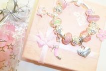 Pink princess charm bracelet choice of size & gift box or pouch