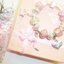 Pink princess charm bracelet choice of size & gift box or pouch