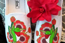 Rhinestone Hand Painted Hummingbird Flower Slip On Shoes - Shoeluvly -  PinkLion