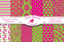 Strawberry and Lime Collection Set of 12 Digital Papers