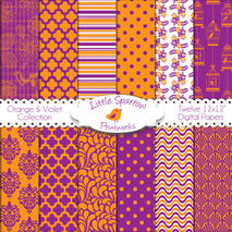 Orange and Violet Collection Set of 12 Digital Papers