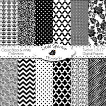 Classic Black and White Collection Set of 12 Digital Papers