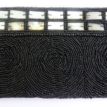 BLACK SHELL CLUTCH PURSE / BEAD ACCESSORIES / WOMENS PURSE