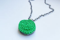 Crochet circle medallion, green necklace, circle necklace