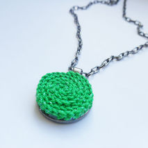 Crochet circle medallion, green necklace, circle necklace